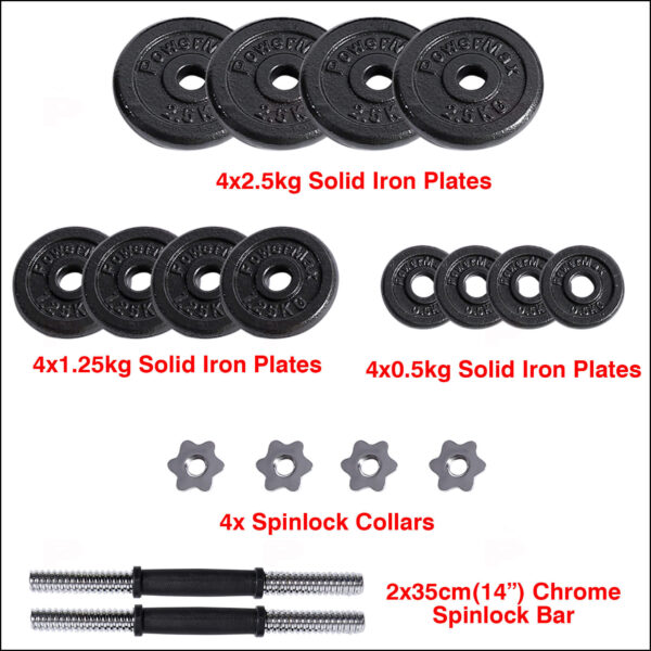 PDS-20 Dumbbells Set Metal Plates + Dumbbell Rods Home Gym - Image 5
