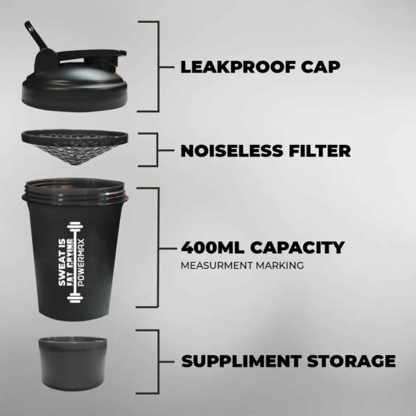 PSB-4S-B (400ml) Protein Shaker Bottle with Single Storage - Image 3