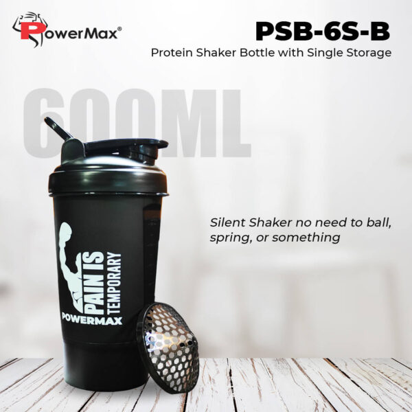 PSB-6S-B (600ml) Protein Shaker Bottle with Single Storage - Image 2