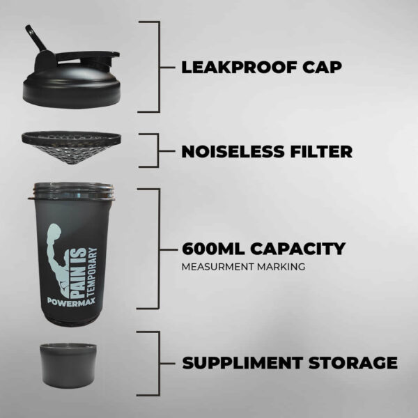 PSB-6S-B (600ml) Protein Shaker Bottle with Single Storage - Image 3