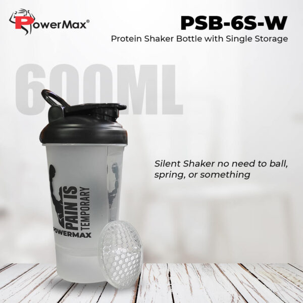 PSB-6S-W (600ml) Protein Shaker Bottle with Single Storage - Image 2