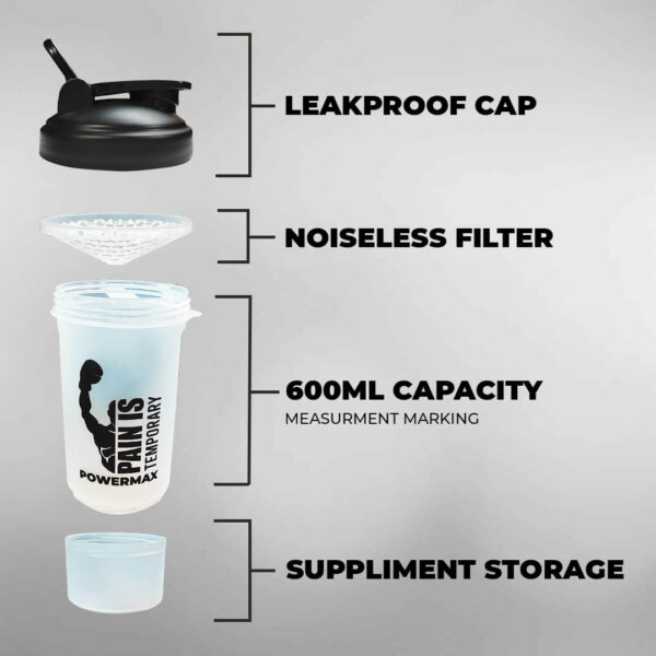 PSB-6S-W (600ml) Protein Shaker Bottle with Single Storage - Image 3