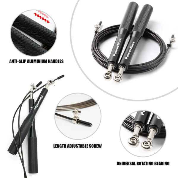 JA-3 (Black) Exercise Speed Jump Rope With Adjustable Cable - Image 3