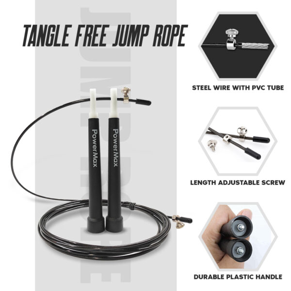 JP-2 (Black)  Exercise Speed Jump Rope With Adjustable Cable - Image 4