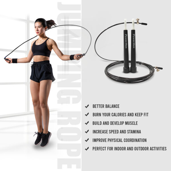 JP-2 (Black)  Exercise Speed Jump Rope With Adjustable Cable - Image 8