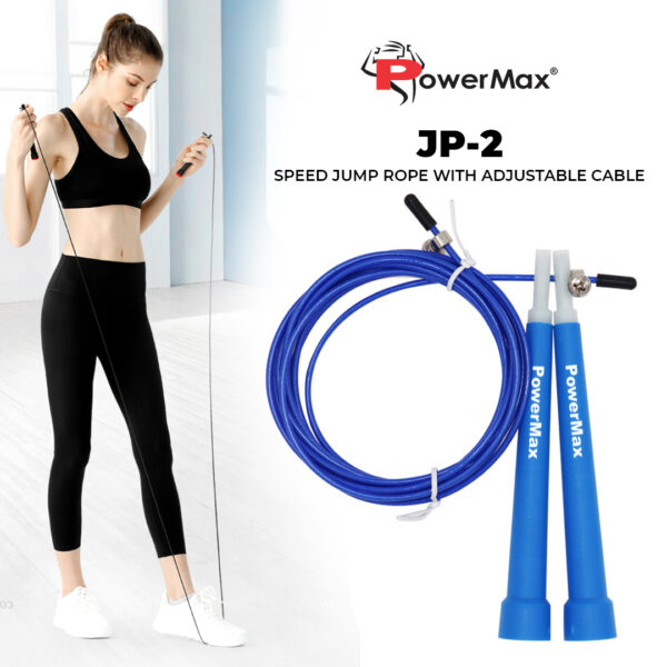 JP-2 (Blue) Exercise Speed Jump Rope With Adjustable Cable - Image 3