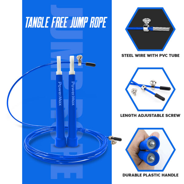 JP-2 (Blue) Exercise Speed Jump Rope With Adjustable Cable - Image 4