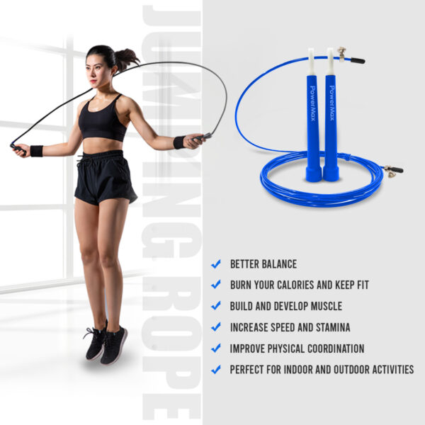 JP-2 (Blue) Exercise Speed Jump Rope With Adjustable Cable - Image 8