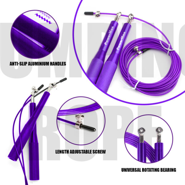 JA-3 (Purple) Exercise Speed Jump Rope With Adjustable Cable - Image 3