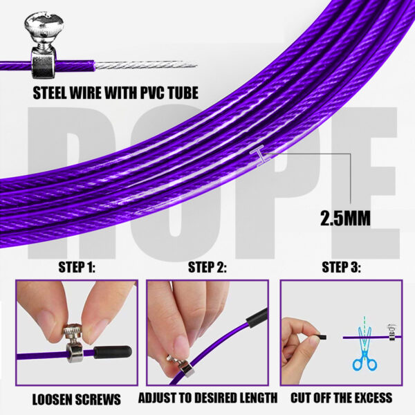 JA-3 (Purple) Exercise Speed Jump Rope With Adjustable Cable - Image 5