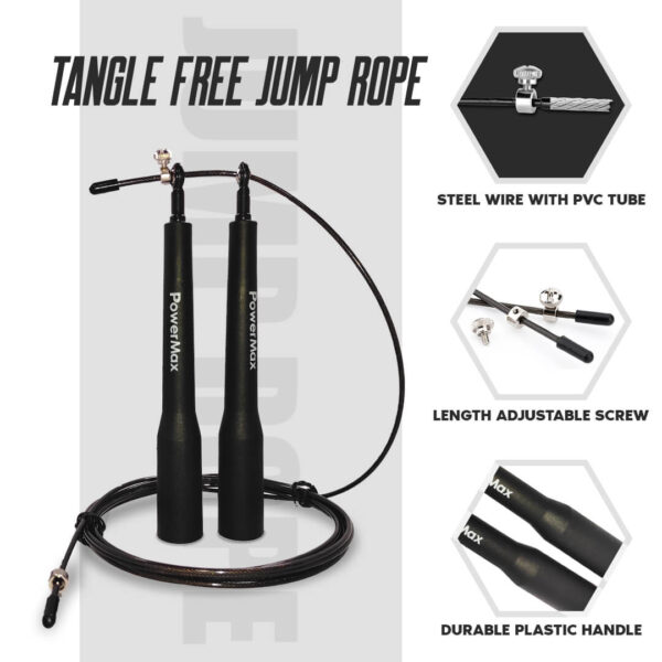 JP-5 (Black) Exercise Speed Jump Rope With Adjustable Cable - Image 3