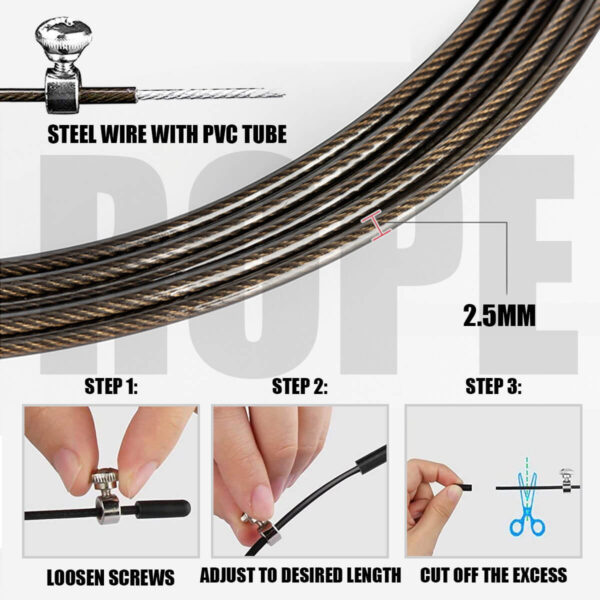 JP-5 (Black) Exercise Speed Jump Rope With Adjustable Cable - Image 5