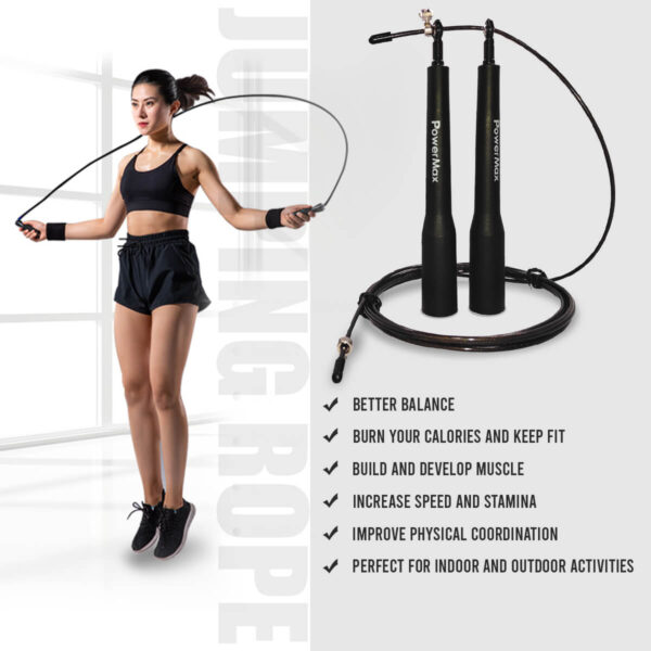 JP-5 (Black) Exercise Speed Jump Rope With Adjustable Cable - Image 7