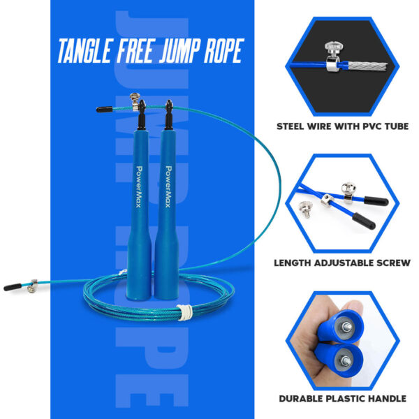 JP-5 (Blue) Exercise Speed Jump Rope With Adjustable Cable - Image 3