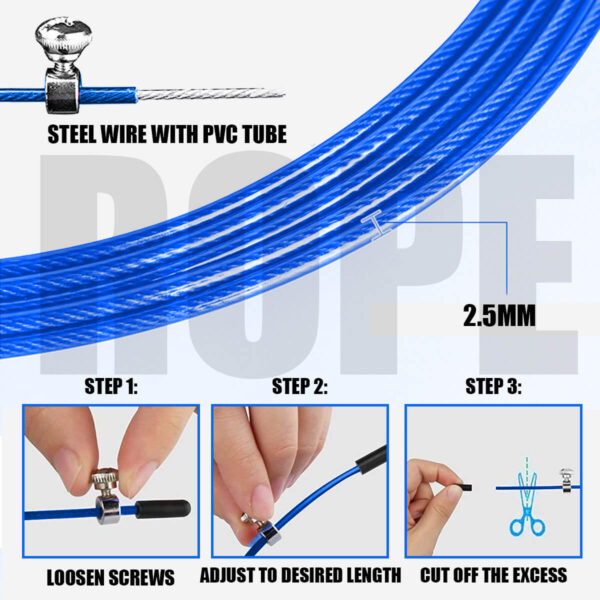 JP-5 (Blue) Exercise Speed Jump Rope With Adjustable Cable - Image 5