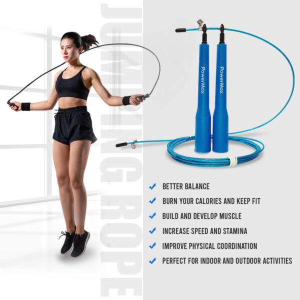 JP-5 (Blue) Exercise Speed Jump Rope With Adjustable Cable - Image 7