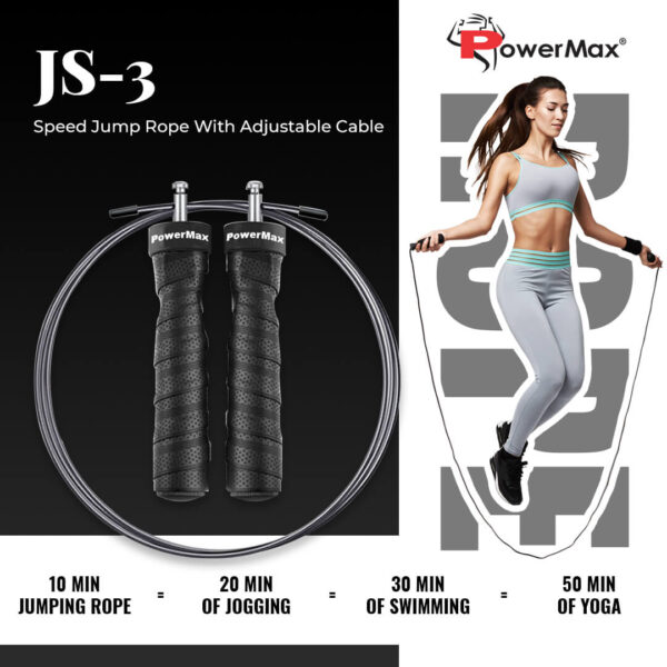 JS-3 (Black) Exercise Speed Jump Rope With Adjustable Cable - Image 2