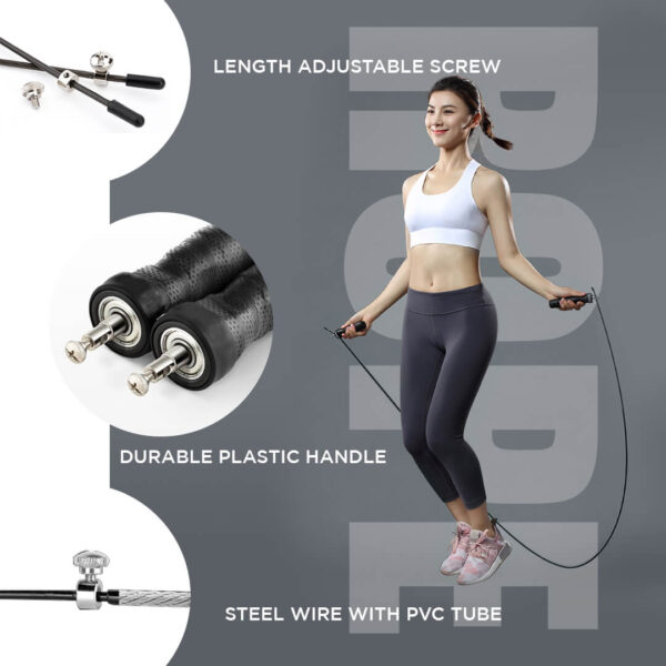 JS-3 (Black) Exercise Speed Jump Rope With Adjustable Cable - Image 3