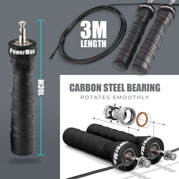 JS-3 (Black) Exercise Speed Jump Rope With Adjustable Cable - Image 4