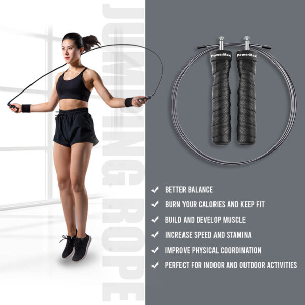 JS-3 (Black) Exercise Speed Jump Rope With Adjustable Cable - Image 7