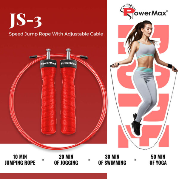 JS-3 (Red) Exercise Speed Jump Rope With Adjustable Cable - Image 2