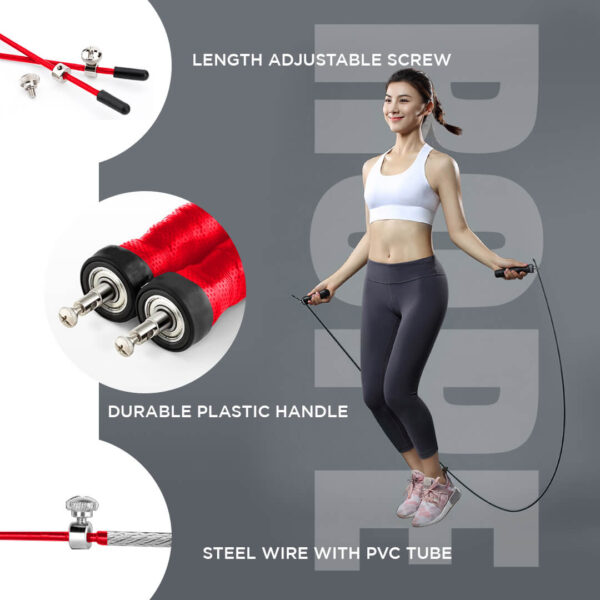 JS-3 (Red) Exercise Speed Jump Rope With Adjustable Cable - Image 3