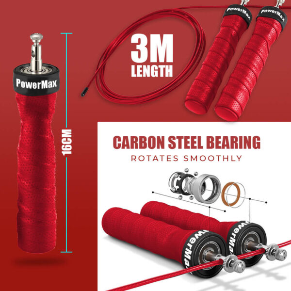JS-3 (Red) Exercise Speed Jump Rope With Adjustable Cable - Image 4