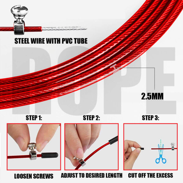 JS-3 (Red) Exercise Speed Jump Rope With Adjustable Cable - Image 5