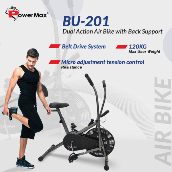 BU-201 Dual Action Air Bike/Exercise Bike with Back Support - Image 2