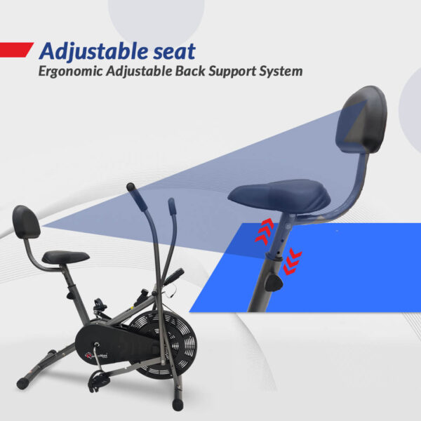 BU-201 Dual Action Air Bike/Exercise Bike with Back Support - Image 6