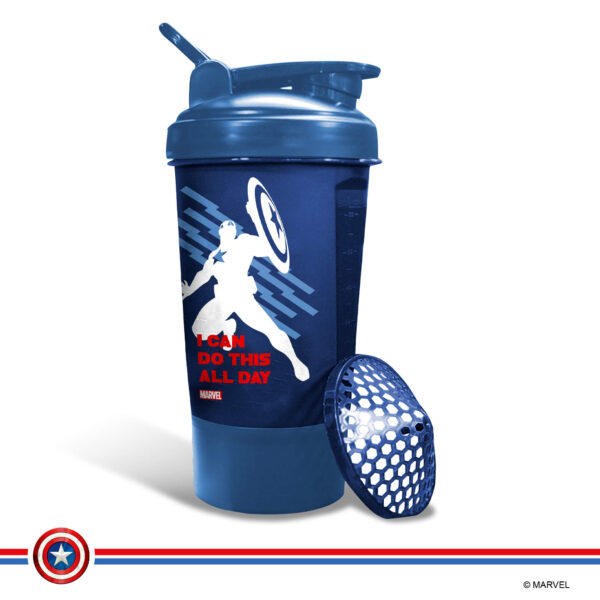 MSB-6S-CA-BL (600ml) Captain America Marvel Edition Protein Shaker Bottle with Single Storage - Image 2