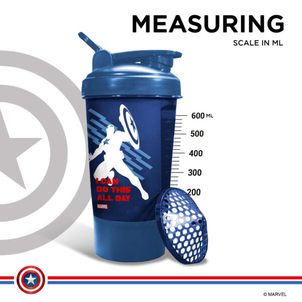 MSB-6S-CA-BL (600ml) Captain America Marvel Edition Protein Shaker Bottle with Single Storage - Image 7