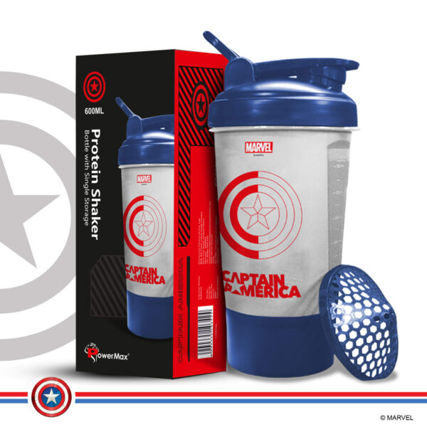 MSB-6S-CA-CL (600ml) Captain America Marvel Edition Protein Shaker Bottle with Single Storage - Image 3