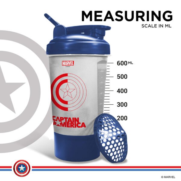 MSB-6S-CA-CL (600ml) Captain America Marvel Edition Protein Shaker Bottle with Single Storage - Image 7