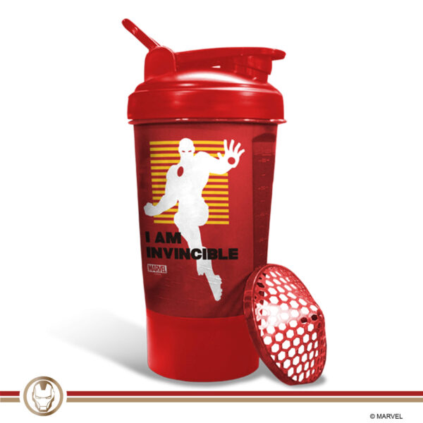 MSB-6S-IM-RD (600ml) IRONMAN Marvel Edition Protein Shaker Bottle with Single Storage - Image 2