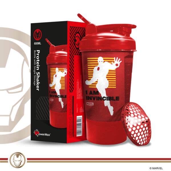 MSB-6S-IM-RD (600ml) IRONMAN Marvel Edition Protein Shaker Bottle with Single Storage - Image 3