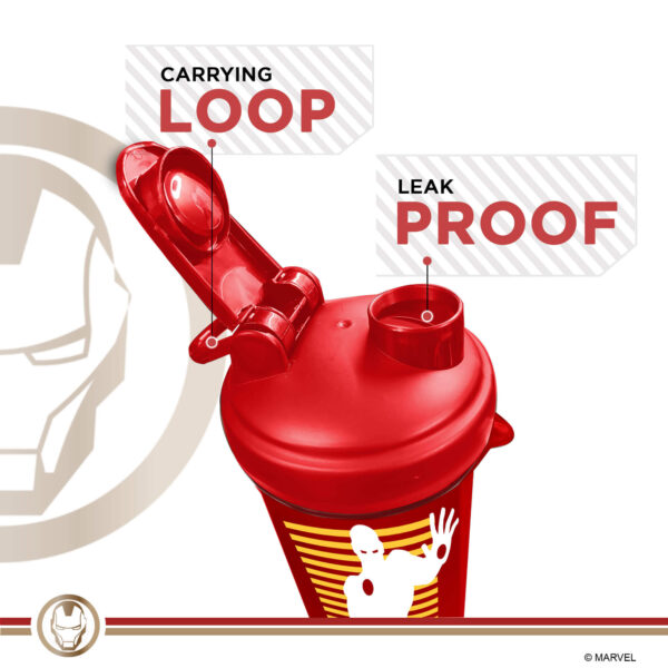 MSB-6S-IM-RD (600ml) IRONMAN Marvel Edition Protein Shaker Bottle with Single Storage - Image 6