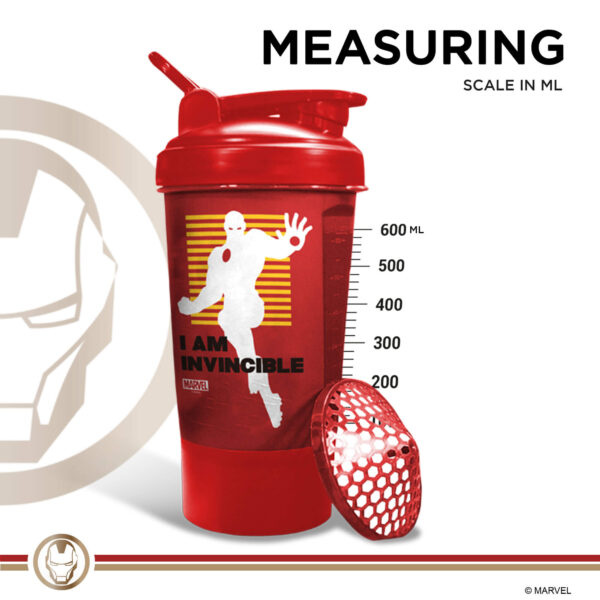 MSB-6S-IM-RD (600ml) IRONMAN Marvel Edition Protein Shaker Bottle with Single Storage - Image 7