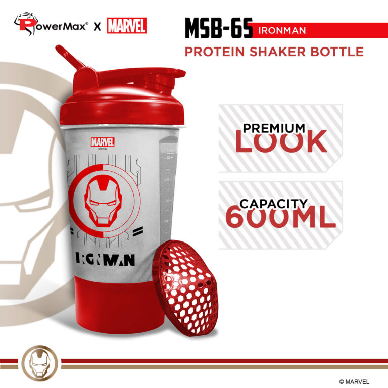 MSB-6S-IM-CL (600ml) IRONMAN Marvel Edition Protein Shaker Bottle with Single Storage - Image 4