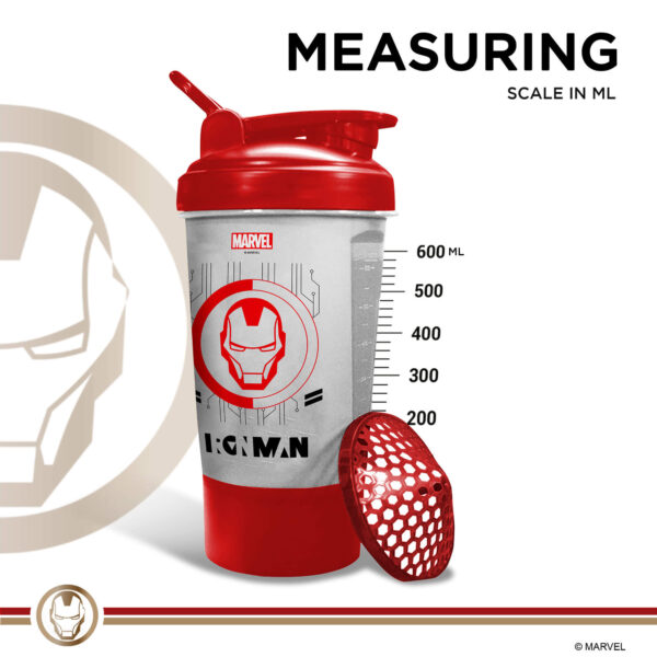 MSB-6S-IM-CL (600ml) IRONMAN Marvel Edition Protein Shaker Bottle with Single Storage - Image 7