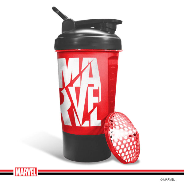 MSB-6S-M-RD (600ml) Marvel Protein Shaker Bottle with Single Storage - Image 2