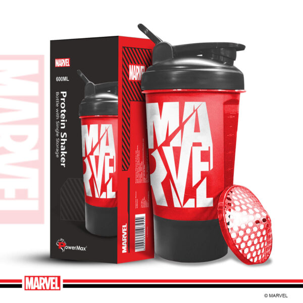 MSB-6S-M-RD (600ml) Marvel Protein Shaker Bottle with Single Storage - Image 3