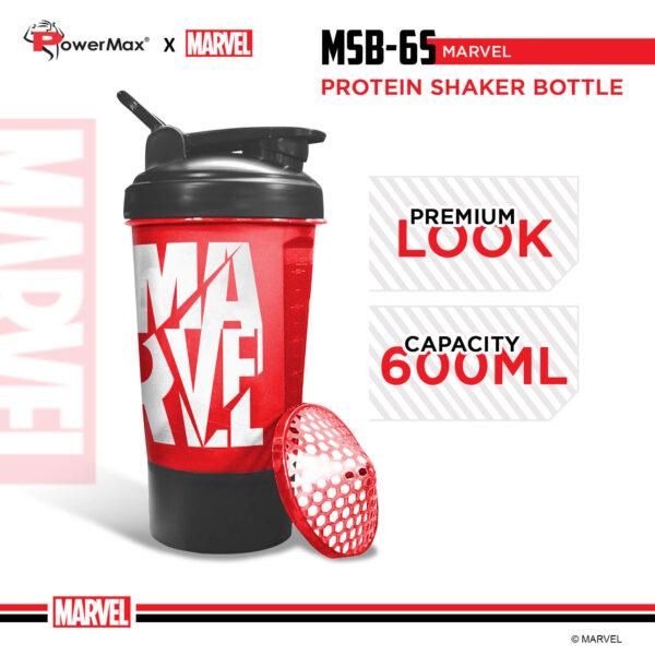 MSB-6S-M-RD (600ml) Marvel Protein Shaker Bottle with Single Storage - Image 4