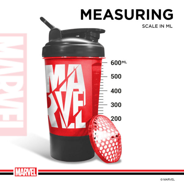 MSB-6S-M-RD (600ml) Marvel Protein Shaker Bottle with Single Storage - Image 7