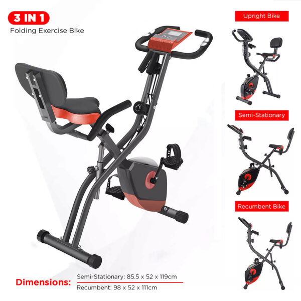 BX-110SX 3 in 1 Foldable Magnetic X Bike with Back Rest and Recumbent Bike - Image 2