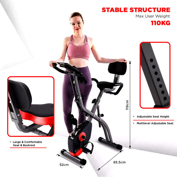BX-110SX 3 in 1 Foldable Magnetic X Bike with Back Rest and Recumbent Bike - Image 8