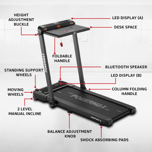JogPad-3® Dual LED Display Treadmill with Office Desk & Wristband Remoter - Image 11