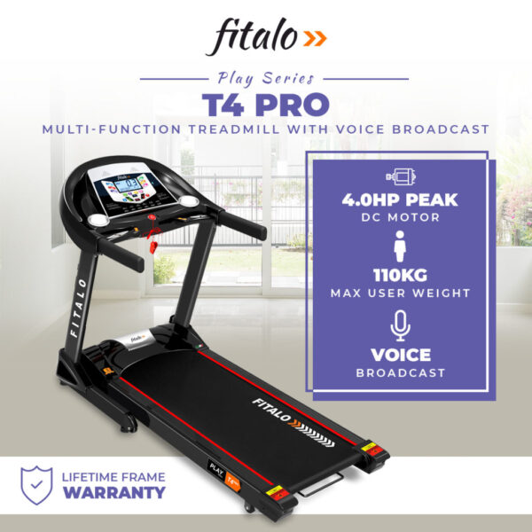 Play T4 Pro Motorised Treadmill with Voice broadcast - Image 2