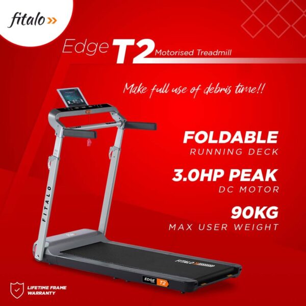 Edge T2 Motorised Treadmill with Foldable Running Deck - Image 2